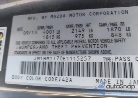 2014 Mazda Mazda3 I Sv from USA, damaged, VIN JM1BM1T70E1115257